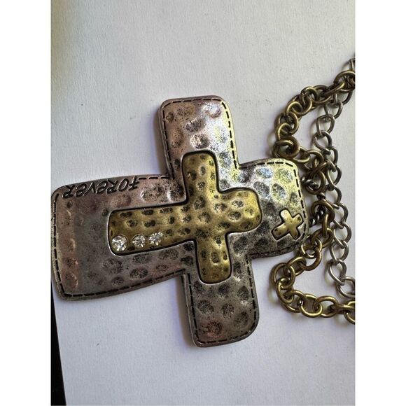 Y2K Vintage Womens Chunky Tiered Studded Beaded Chain Cross Necklace Western - Picture 5 of 8